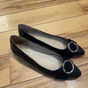 Talbots Leather Black Flats with Stylish Buckle